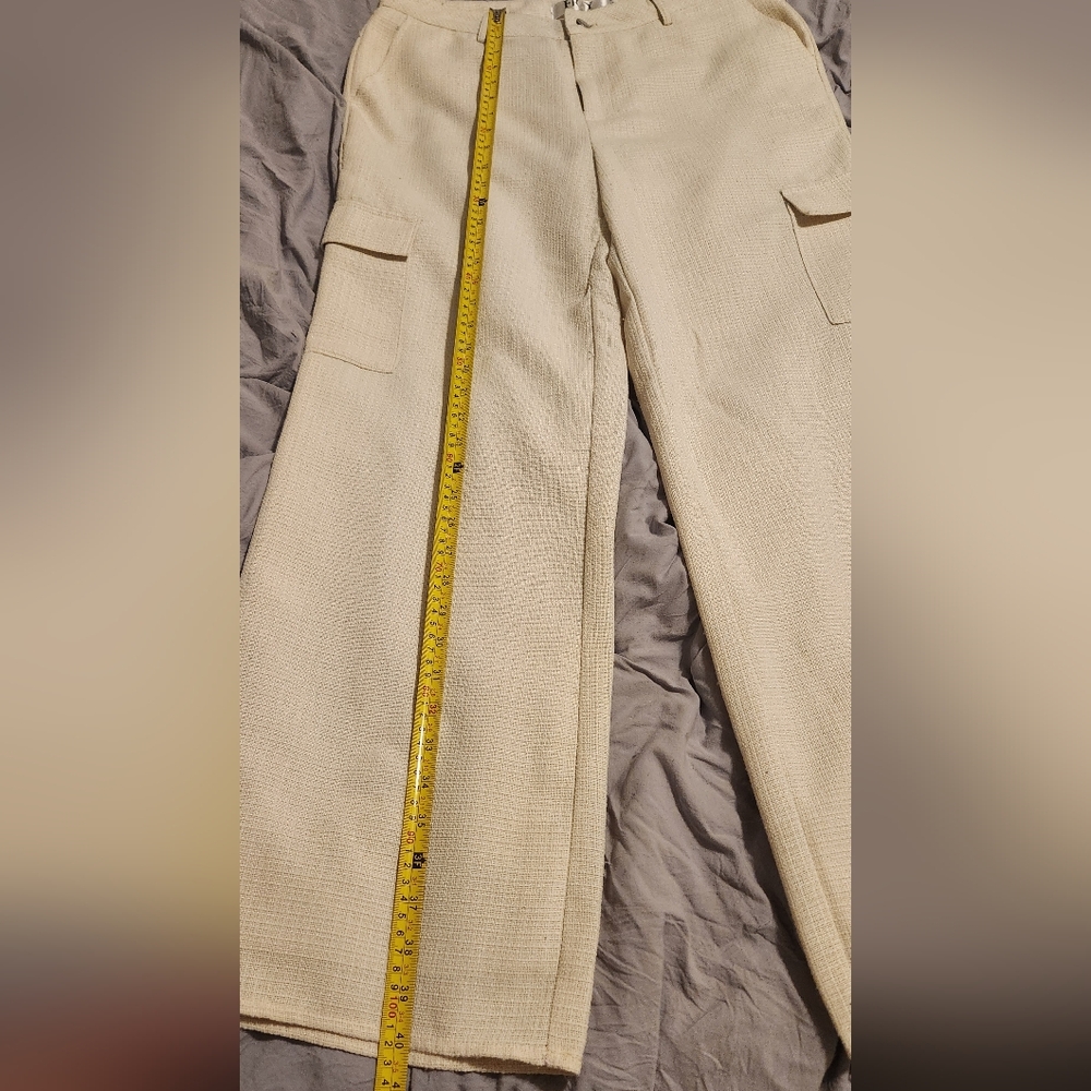 Women's Cream Tweed Cargo Pants - Picture 2 of 4